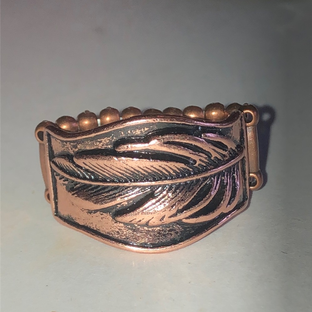 Copper Tone Feather Boho Stretchy Ring
